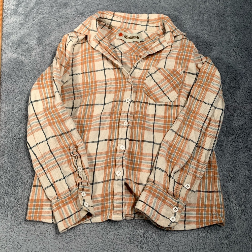 Mollusk Plaid Shirt - Orange and Cream medium